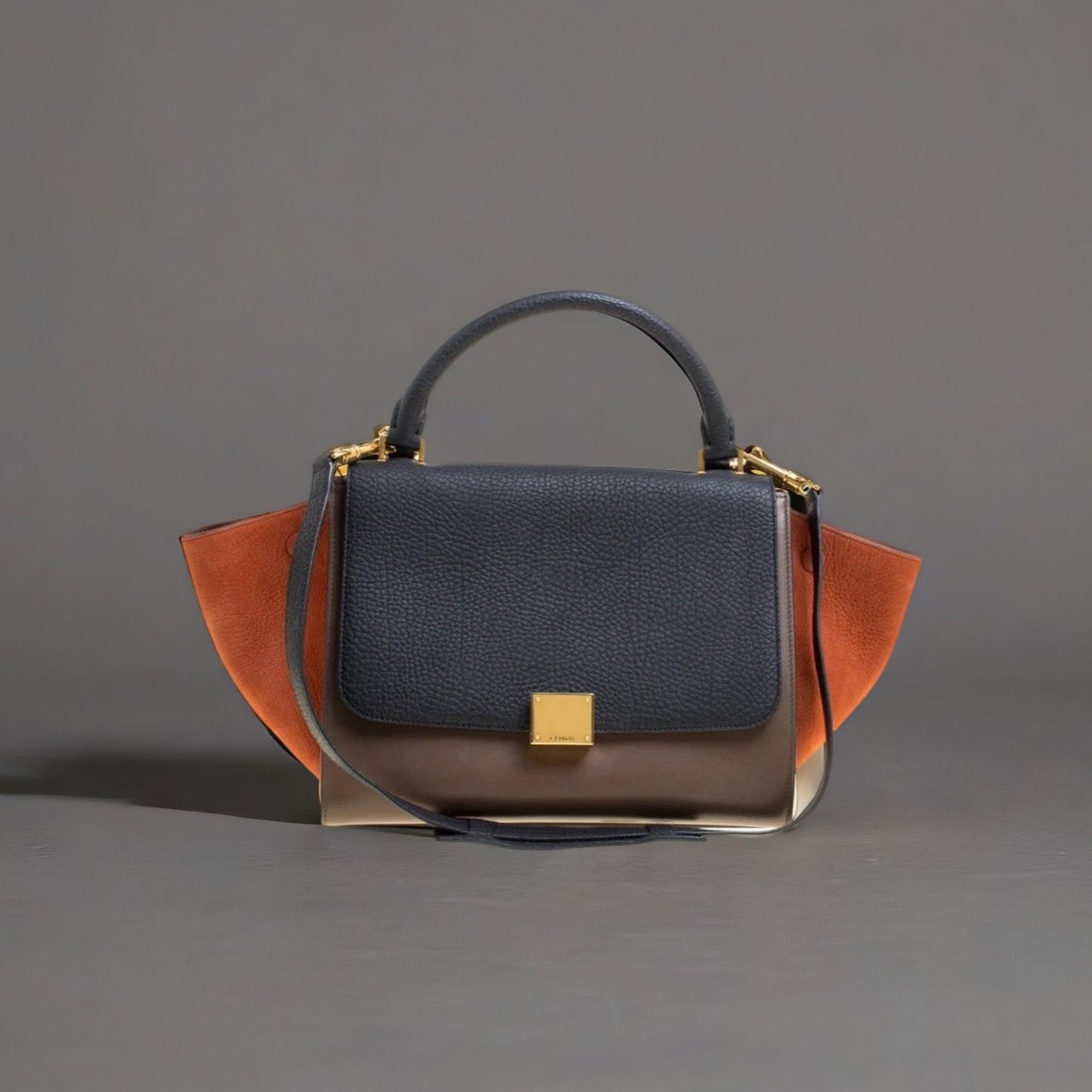 Satin Baby Grained Calfskin Medium Tri-Color Trapeze Tan