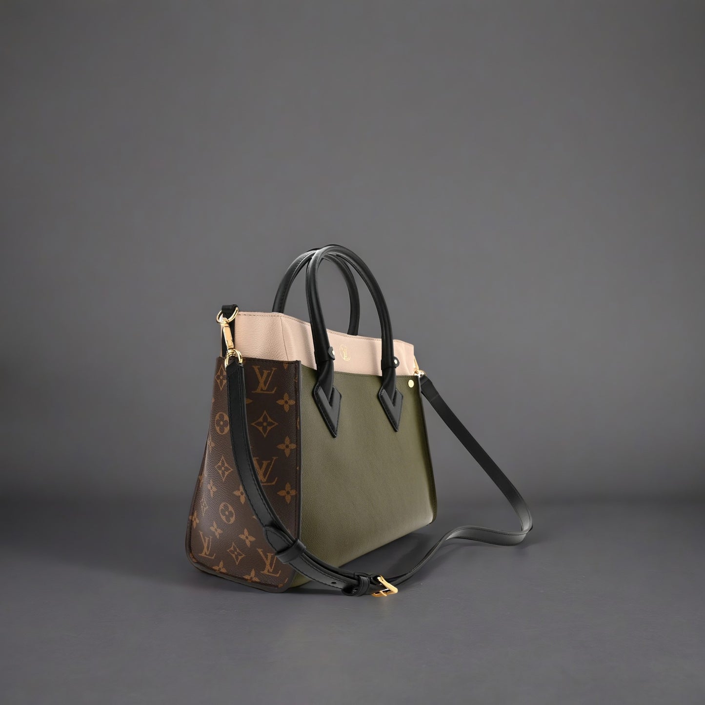 Calfskin Monogram On My Side MM Laurier Green Toffee Latte Beige