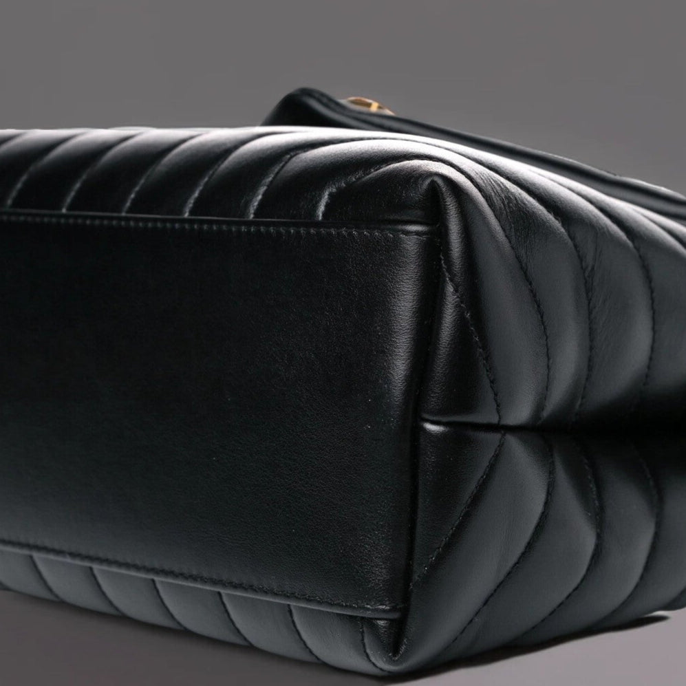 Calfskin Y Quilted Monogram Medium Loulou Chain Satchel Black