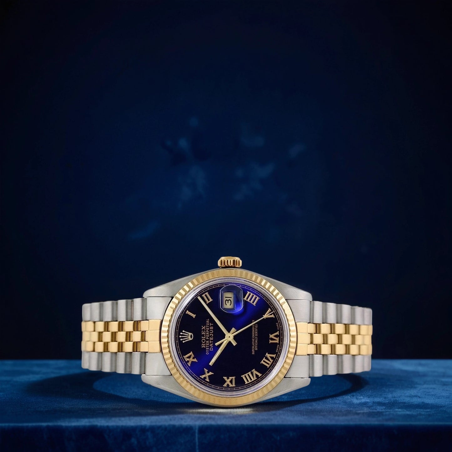 Rolex Datejust 36mm Steel Yellow Gold Blue Roman Dial Watch