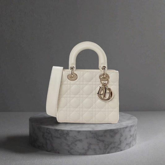 Lambskin Cannage Small My ABCDior Lady Dior White