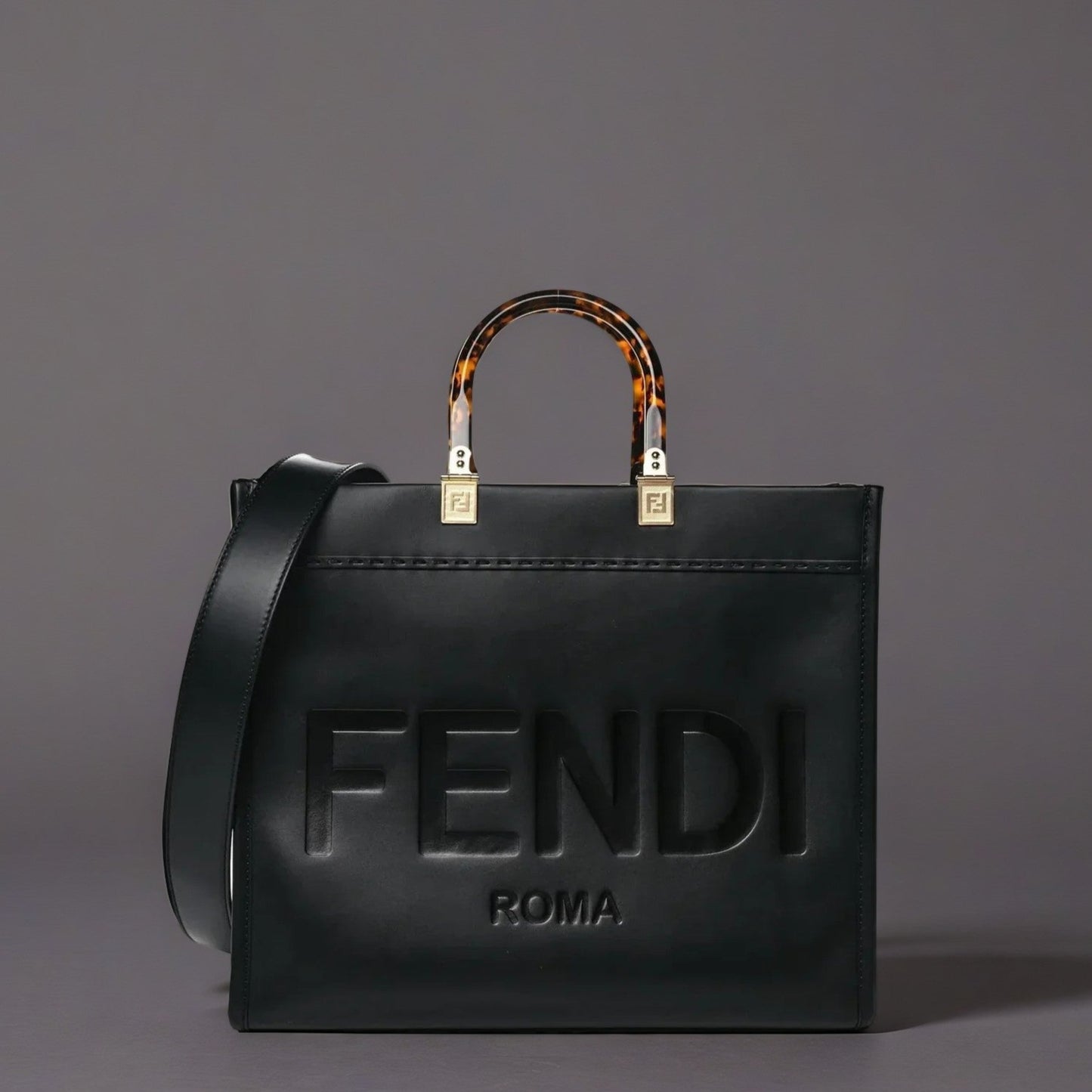 Calfskin Plexiglass Medium Sunshine Shopper Tote Black