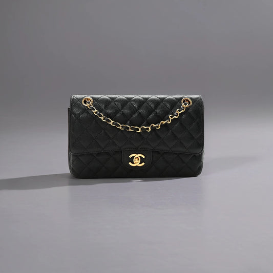 Caviar Quilted Medium Double Flap Black