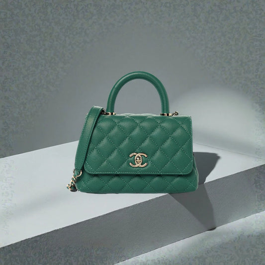 Caviar Quilted Extra Mini Coco Handle Flap Green
