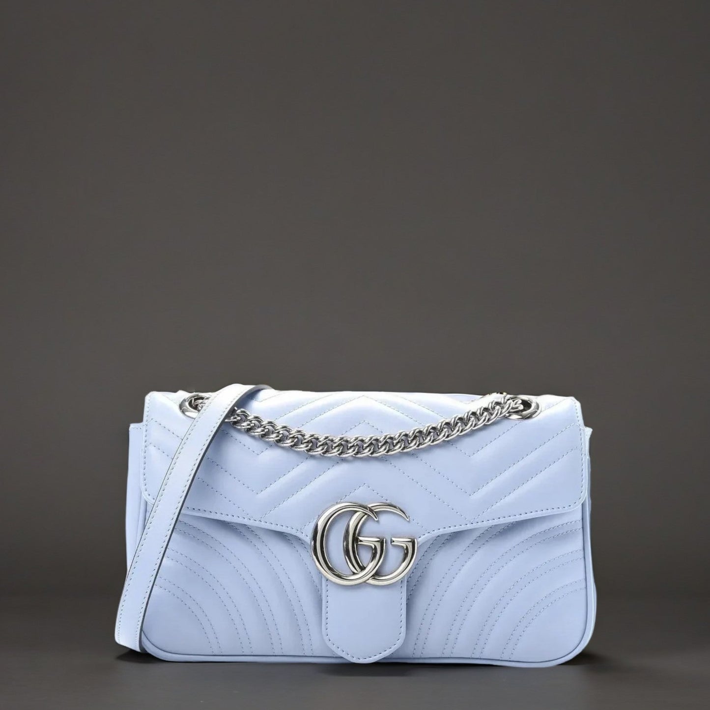 Calfskin Matelasse Small GG Marmont Shoulder Bag Pastel Blue