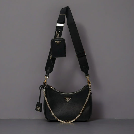 Saffiano Lux Re-Edition Shoulder Bag Black