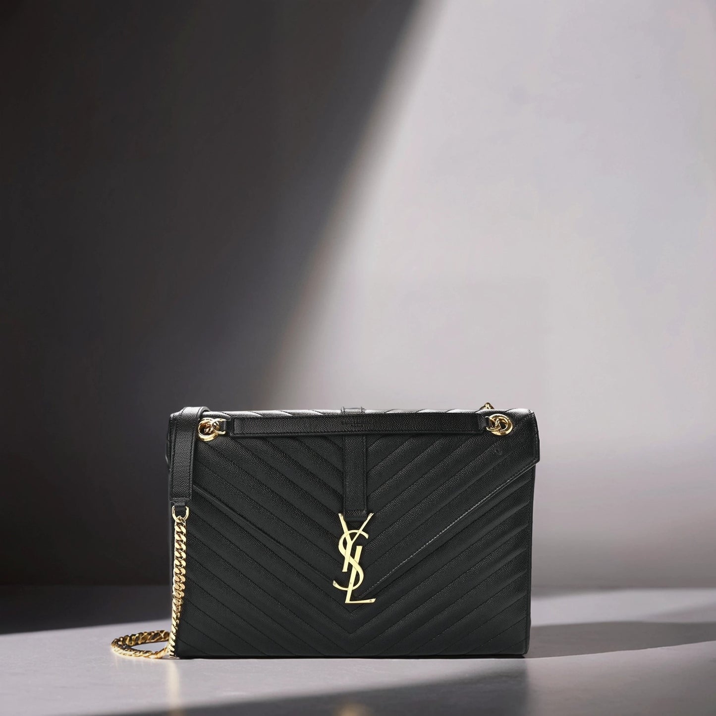 Grain De Poudre Matelasse Chevron Large Monogram Satchel Black