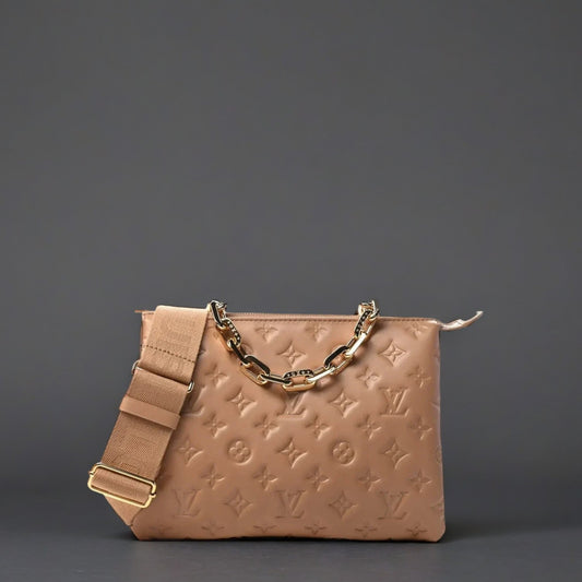 Lambskin Embossed Monogram Coussin PM Camel