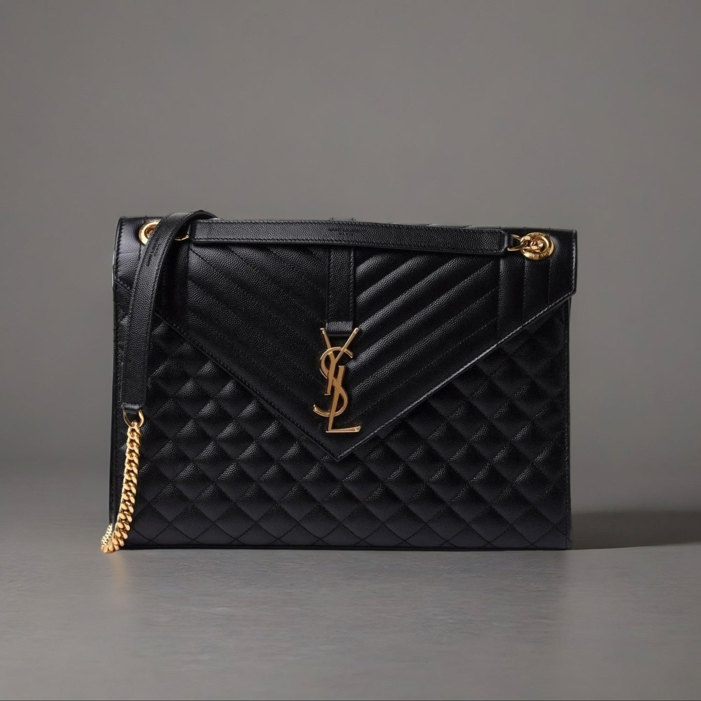 Grain De Poudre Textured Mixed Matelasse Large Triquilt Monogram Satchel Black