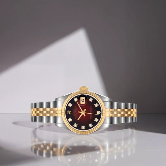 Rolex Datejust 26mm Steel Yellow Gold Red Vignette Diamond Watch