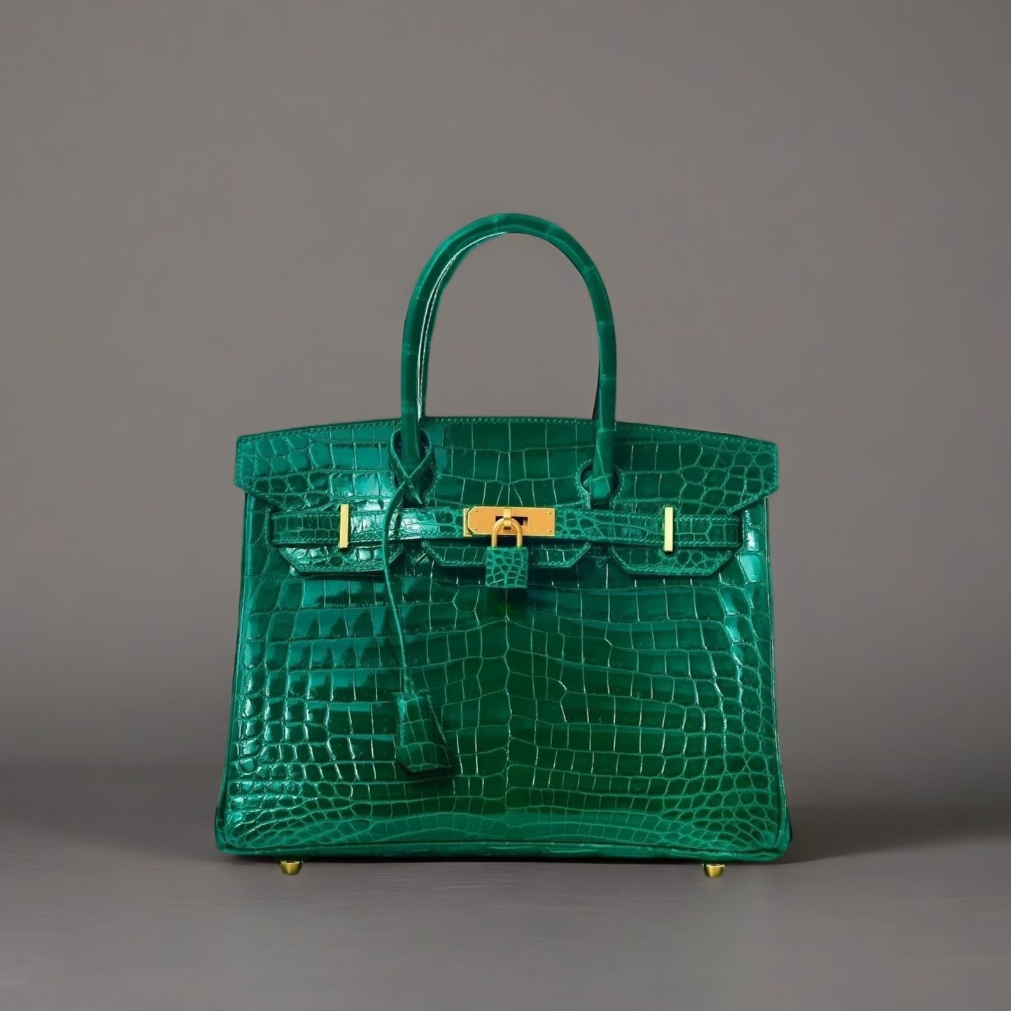 Shiny Niloticus Crocodile Horseshoe Birkin 30 Vert Emeraude Black