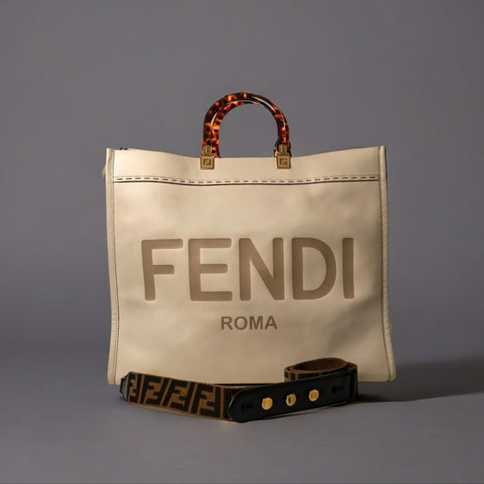 Vitello King Plexiglass Logo Embossed Large Fendi Sunshine Shopper Tote White Ice