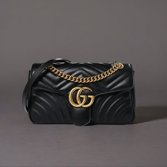 Calfskin Matelasse Small GG Marmont Shoulder Bag Black