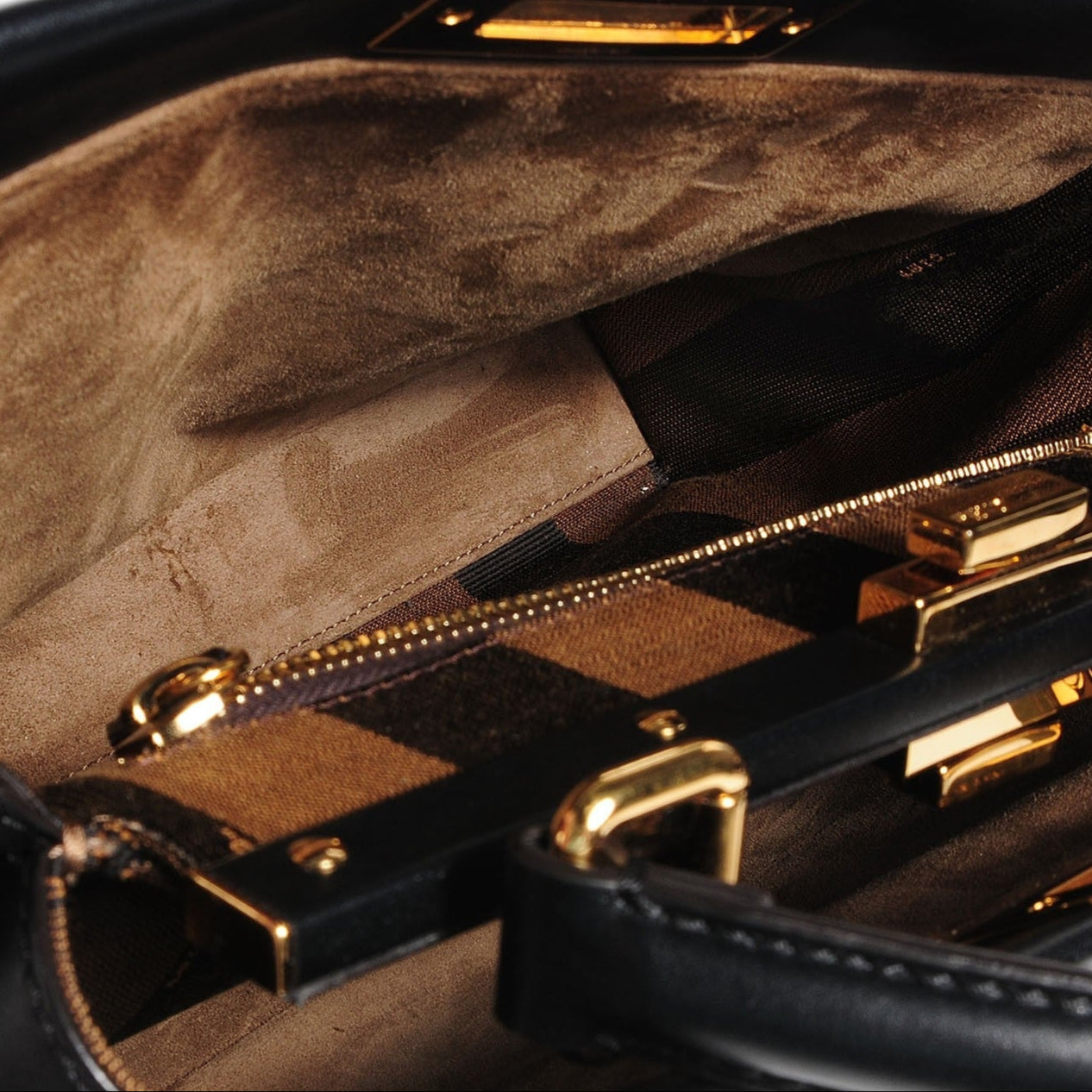 Calfskin Pequin Medium Peekaboo Iconic Satchel Black