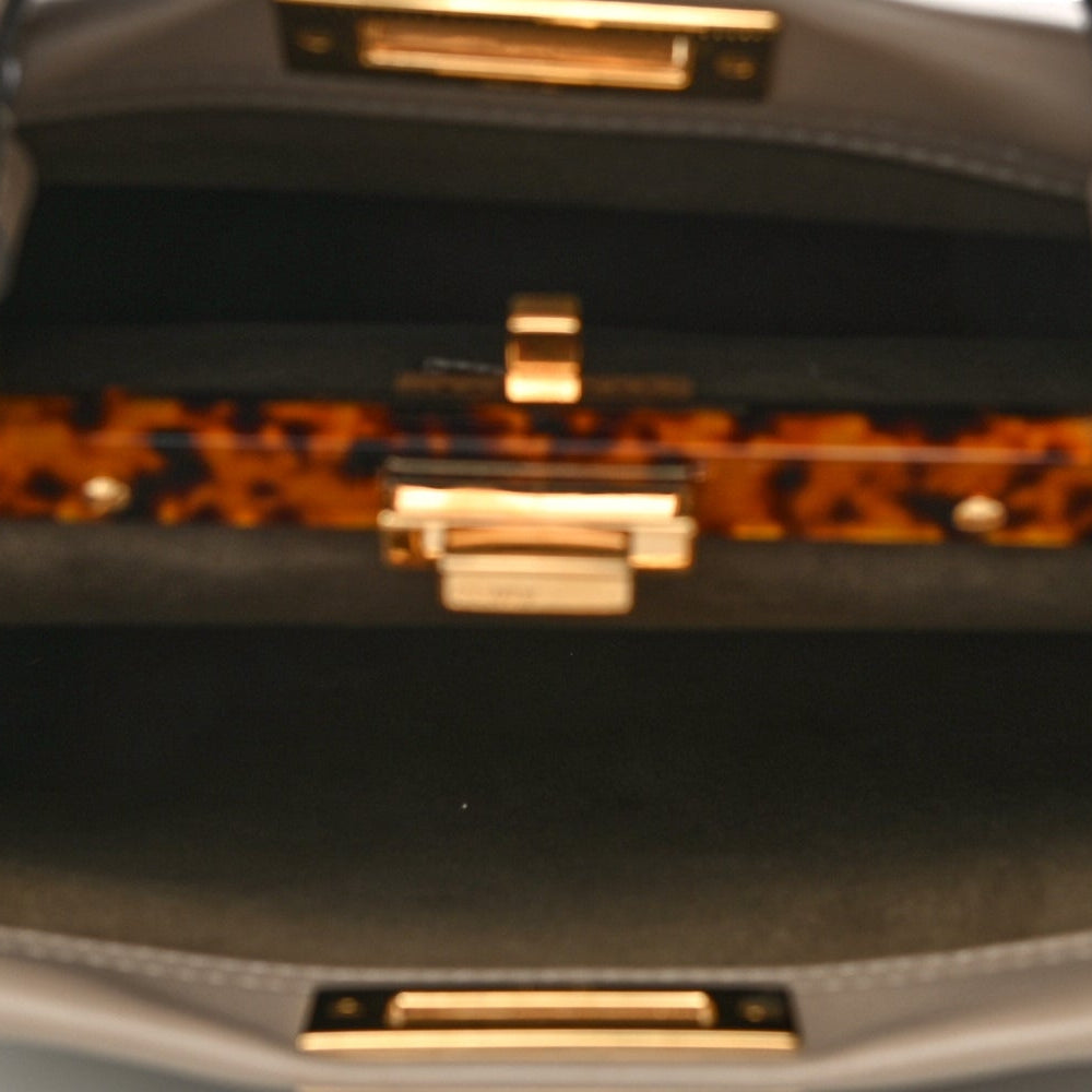 Silk Calfskin Plexi Tortoise Medium Peekaboo Iconic Satchel Dove