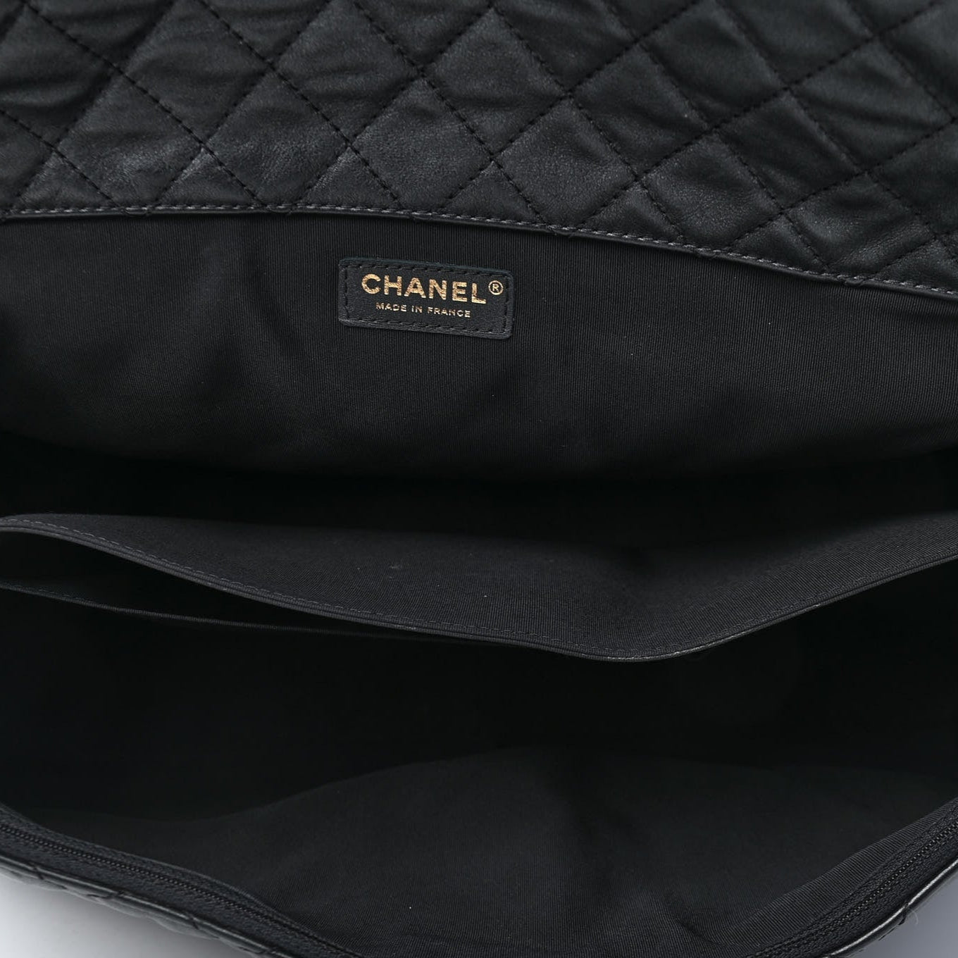 Calfskin Quilted XXL Travel Flap Bag Black